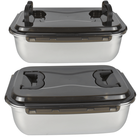 Image of Stainless Steel Food Containers BPA FREE Contenedores de Comida de Acero Inoxidavel Leakproof food preservation airtight good for baked goods Bread Sourdough and fermentation Kimchi Marinating meats set with 2 7.5 liters 263 oz 32 cups and 12 L 405oz 50 cups lid with 2 handles easy to carry easy to clean by JaceBox