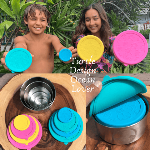 Image of Snack Containers for Kids - Stainless Steel Food Containers Leakproof Plastic FREE Silicone Lid Turtle Design by JaceBox