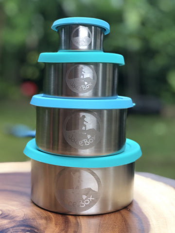 Image of JaceBox Stainless Steel Snack Containers Set - Leakproof Lunch Containers for Lunchbox Blue & Green Turtle Silicone Lid PLASTIC FREE & BPA FREE - EASY to OPEN Flexible Unbreakable Lids! by JaceBox