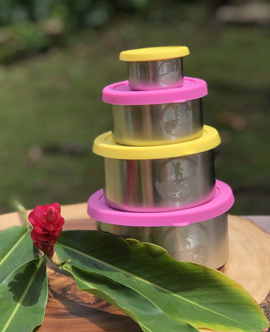 Image of JaceBox Stainless Steel Snack Containers Set - Leakproof Lunch Containers for Lunchbox Blue & Green Turtle Silicone Lid PLASTIC FREE & BPA FREE - EASY to OPEN Flexible Unbreakable Lids! by JaceBox