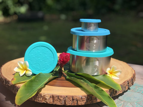 Image of JaceBox Stainless Steel Snack Containers Set - Leakproof Lunch Containers for Lunchbox Blue & Green Turtle Silicone Lid PLASTIC FREE & BPA FREE - EASY to OPEN Flexible Unbreakable Lids! by JaceBox