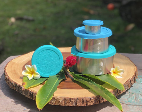 Image of JaceBox Stainless Steel Snack Containers Set - Leakproof Lunch Containers for Lunchbox Blue & Green Turtle Silicone Lid PLASTIC FREE & BPA FREE - EASY to OPEN Flexible Unbreakable Lids! by JaceBox