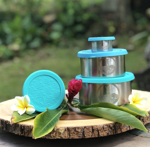 Image of JaceBox Stainless Steel Snack Containers Set - Leakproof Lunch Containers for Lunchbox Blue & Green Turtle Silicone Lid PLASTIC FREE & BPA FREE - EASY to OPEN Flexible Unbreakable Lids! by JaceBox