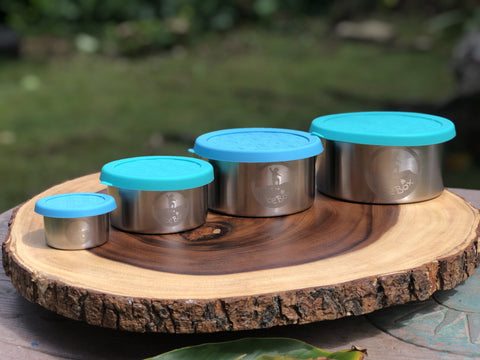 Image of JaceBox Stainless Steel Snack Containers Set - Leakproof Lunch Containers for Lunchbox Blue & Green Turtle Silicone Lid PLASTIC FREE & BPA FREE - EASY to OPEN Flexible Unbreakable Lids! by JaceBox