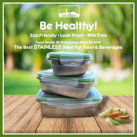 Image of " Heavy duty stainless steel with tight fitting lids. The box sizes are convenient for taking lunch and snacks to work. I had salad dressing in one and it didn’t leak at all. Love these !"J. C. ----JaceBox Stainless Steel Lunchbox set