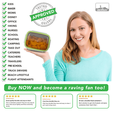 Image of " Heavy duty stainless steel with tight fitting lids. The box sizes are convenient for taking lunch and snacks to work. I had salad dressing in one and it didn’t leak at all. Love these !"J. C. ----JaceBox Stainless Steel Lunchbox set