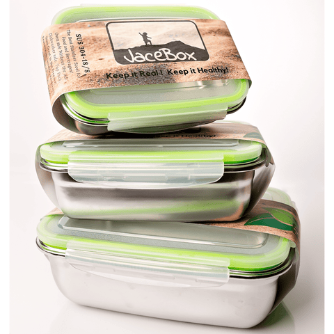 Image of " Heavy duty stainless steel with tight fitting lids. The box sizes are convenient for taking lunch and snacks to work. I had salad dressing in one and it didn’t leak at all. Love these !"J. C. ----JaceBox Stainless Steel Lunchbox set