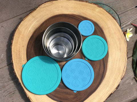 Image of JaceBox Stainless Steel Snack Containers Set - Leakproof Lunch Containers for Lunchbox Blue & Green Turtle Silicone Lid PLASTIC FREE & BPA FREE - EASY to OPEN Flexible Unbreakable Lids! by JaceBox