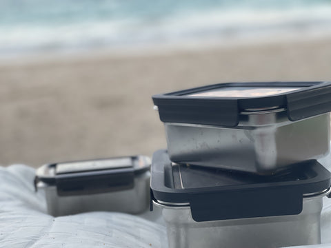 Image of Stainless Steel Containers Black Set of 3 sizes - Premium Storage for Food Grains Pantry Freezer Smart Boxes for Cooler Barbecue Bento Leftovers Takeout Clear Leakproof Lids ALL BPA FREE By Jacebox