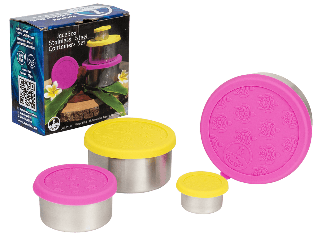 Snack Containers for Kids - Stainless Steel Food Containers Leakproof Plastic FREE Silicone Lid Turtle Design by JaceBox