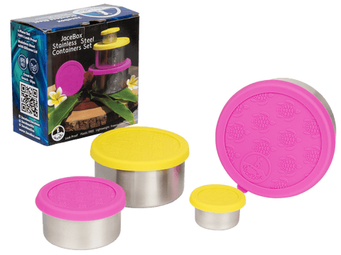 Image of Snack Containers for Kids - Stainless Steel Food Containers Leakproof Plastic FREE Silicone Lid Turtle Design by JaceBox