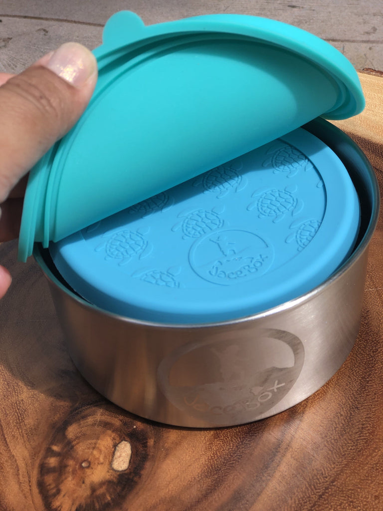 JaceBox Stainless Steel Snack Containers Set - Leakproof Lunch Containers for Lunchbox Blue & Green Turtle Silicone Lid PLASTIC FREE & BPA FREE - EASY to OPEN Flexible Unbreakable Lids! by JaceBox