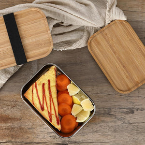 Stainless Steel Lunch Box with Bamboo Lid Bento Sushi Snacks Container 27oz / 800ml