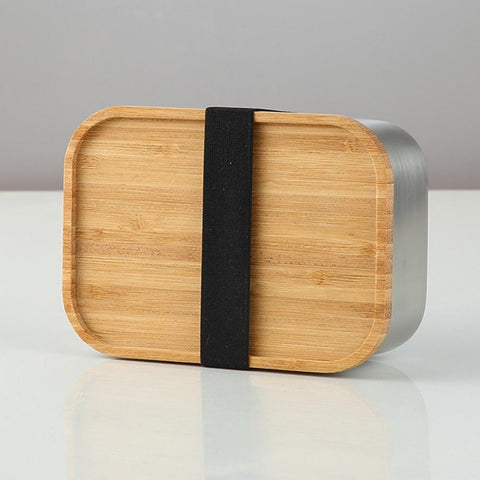 Image of Stainless Steel Lunch Box with Bamboo Lid Bento Sushi Snacks Container 27oz / 800ml