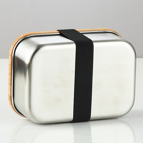 Image of Stainless Steel Lunch Box with Bamboo Lid Bento Sushi Snacks Container 27oz / 800ml
